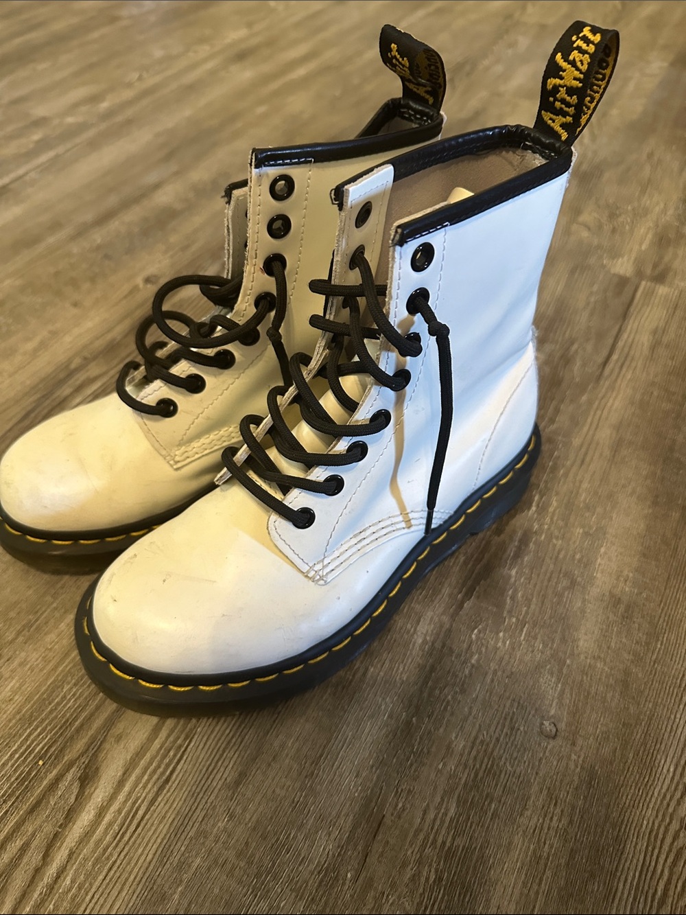 Dr. Martens White Leather Lace-Up Boots with Black Trim